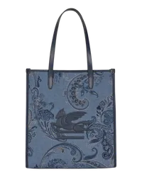 Etro Handtasche Love Trotter Mittelgross Aus Jacquard-denim, Damen, Navyblau Navyblau