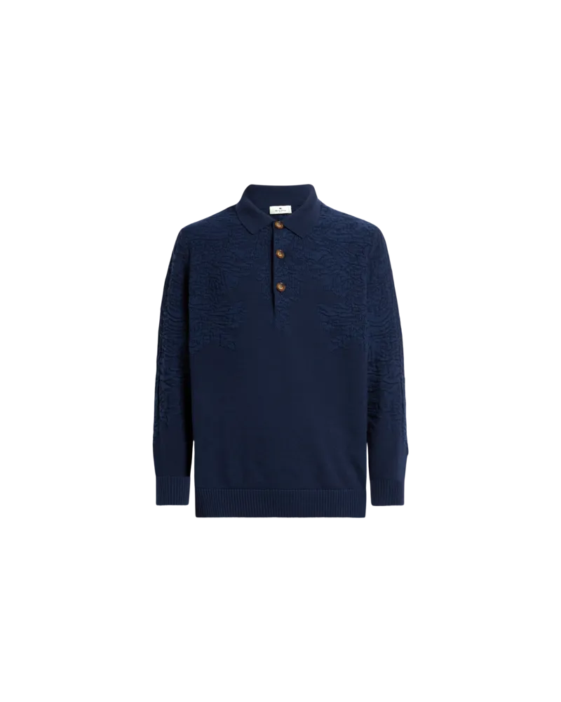 Etro Pullover Im Polostil Aus Baumwolle Und Wolle Mit Paisley-motiv, Herren, Blau, Größe Blau