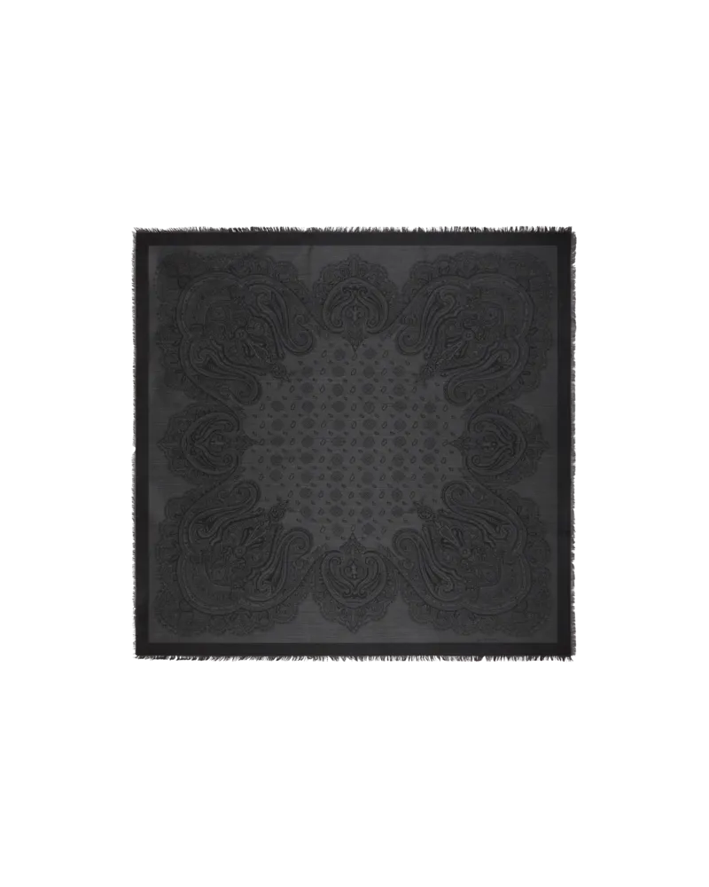 Etro Jacquard-schultertuch Aus Seide Und Wolle Mit Krawatten- Und Paisley-motiv, Herren, Schwarz Schwarz