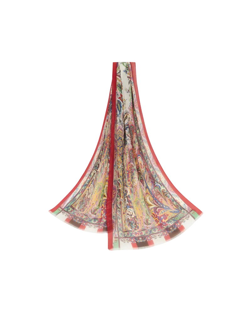 Etro Schal Aus Seide Mit Floralem Rankenmotiv, Damen, Rot Rot