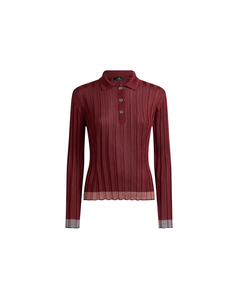 Etro Geripptes Poloshirt Mit Pegaso-knöpfen, Damen, Rot, Größe Rot