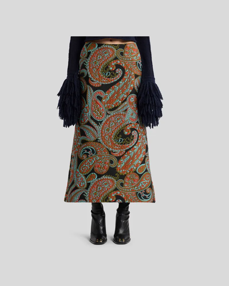 Etro Midirock Mit Paisley-jacquard-muster, Damen, Schwarz, Größe Schwarz