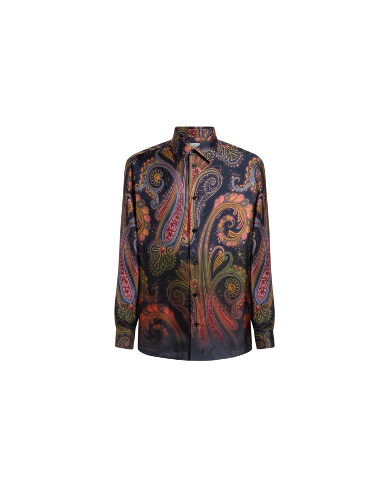 Etro Hemd Aus Seidentwill Mit Platziertem Paisley-dégradé-print, Herren, Blau, Größe Blau