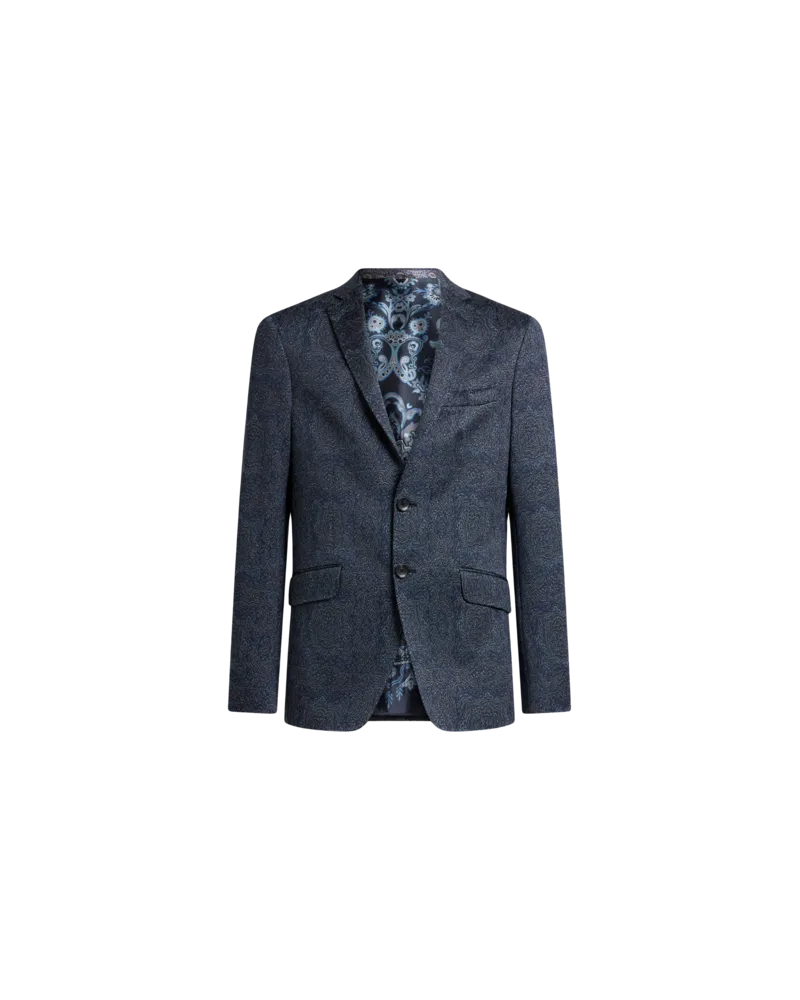 Etro Einreihige Jacke Aus Jersey Im Jacquardmuster, Herren, Blau, Größe Blau