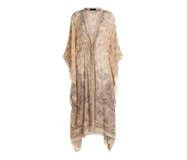 Kaftan Aus Seide Mit Platziertem Print, Damen, Beige