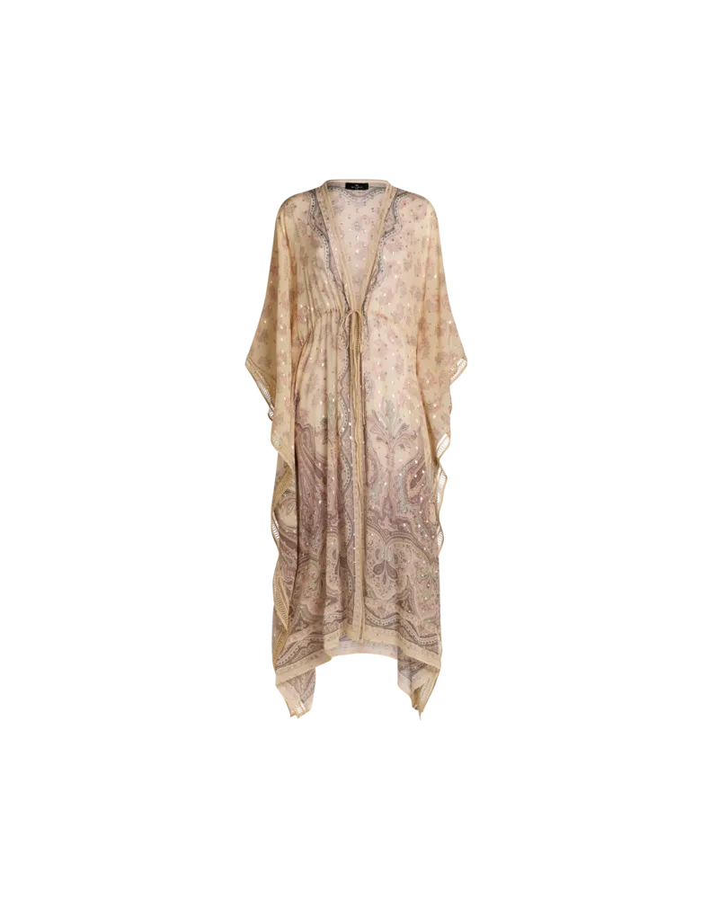 Etro Kaftan Aus Seide Mit Platziertem Print, Damen, Beige Beige