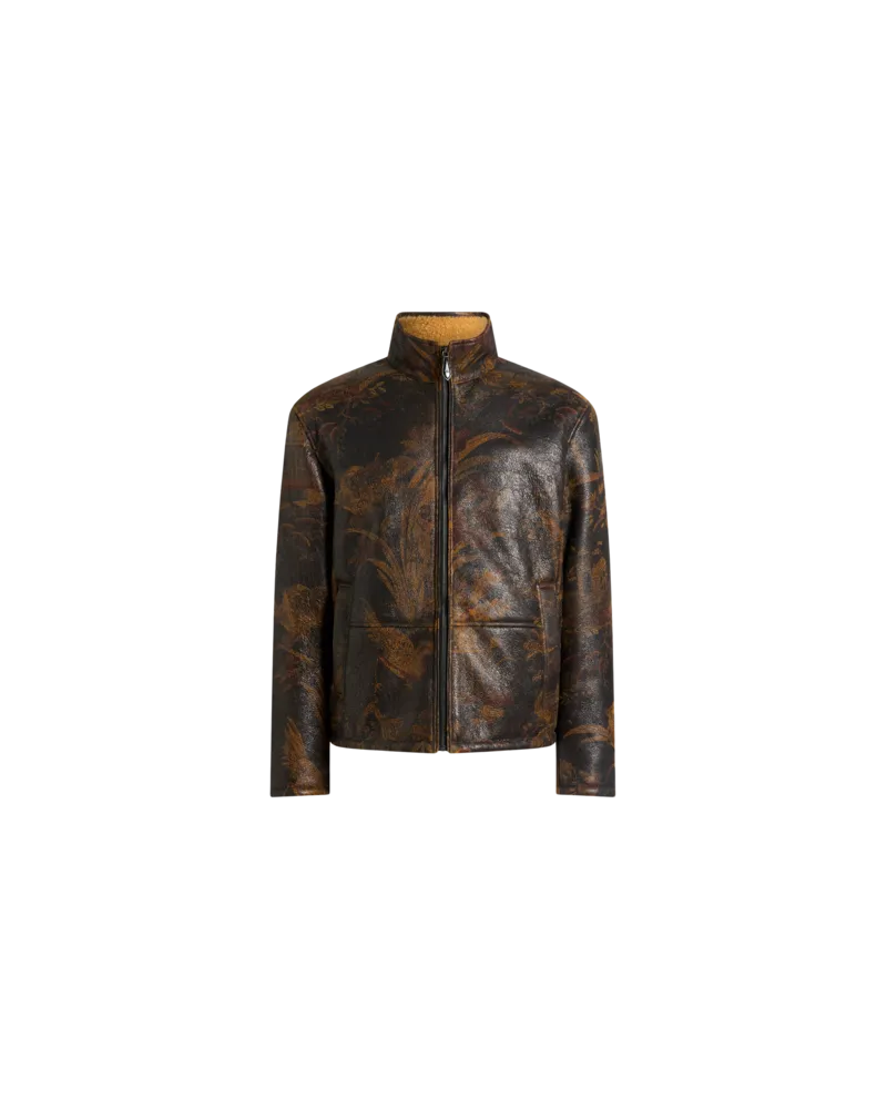 Etro Bomberjacke Aus Leder Mit Shearling Und Floralem Print Mit Tiermotiven, Herren, Braun, Größe Braun
