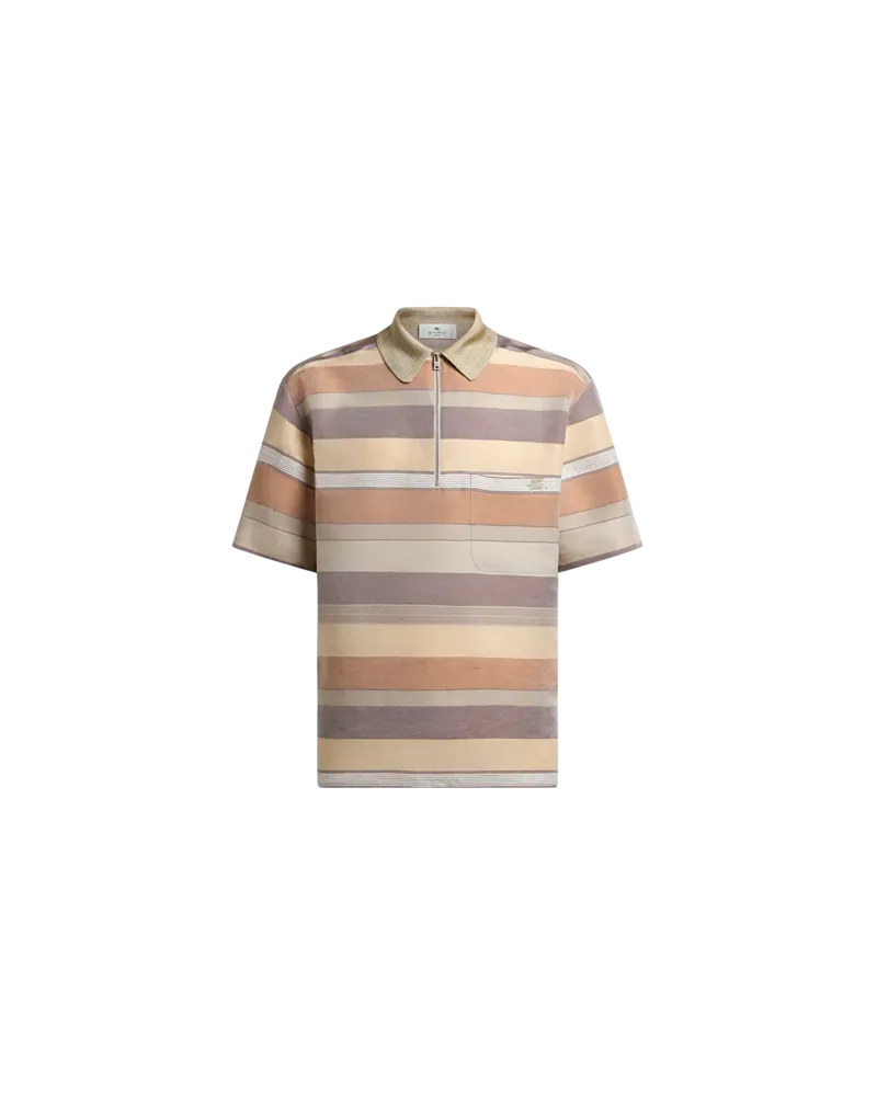 Etro Poloshirt Aus Leinen Mit Streifenmuster, Orange, Größe Orange