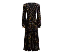 Midi-wickelkleid Aus Dévoré-samt Mit Paisley-foliage-motiv, Damen, Schwarz, Größe
