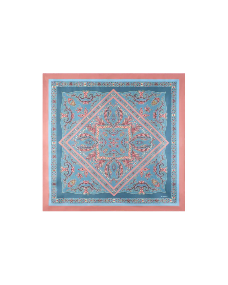 Etro Tuch Aus Seide Mit Platziertem Druck, Damen, Blau Blau