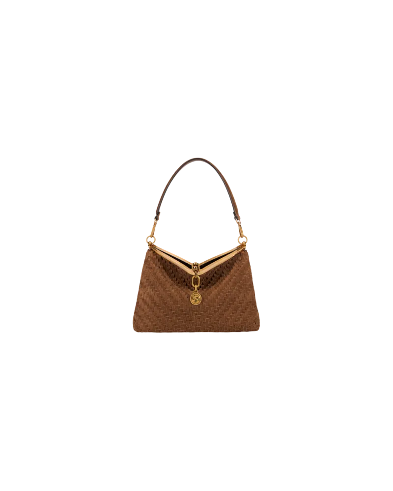 Etro Tasche Vela Mittelgross Aus Geflochtenem Veloursleder, Damen, Walnuss Walnuss
