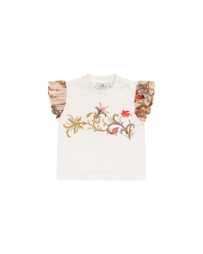 Etro T-shirt Aus Baumwolljersey Mit Platziertem, Floralem Print, Rosa, Größe Rosa