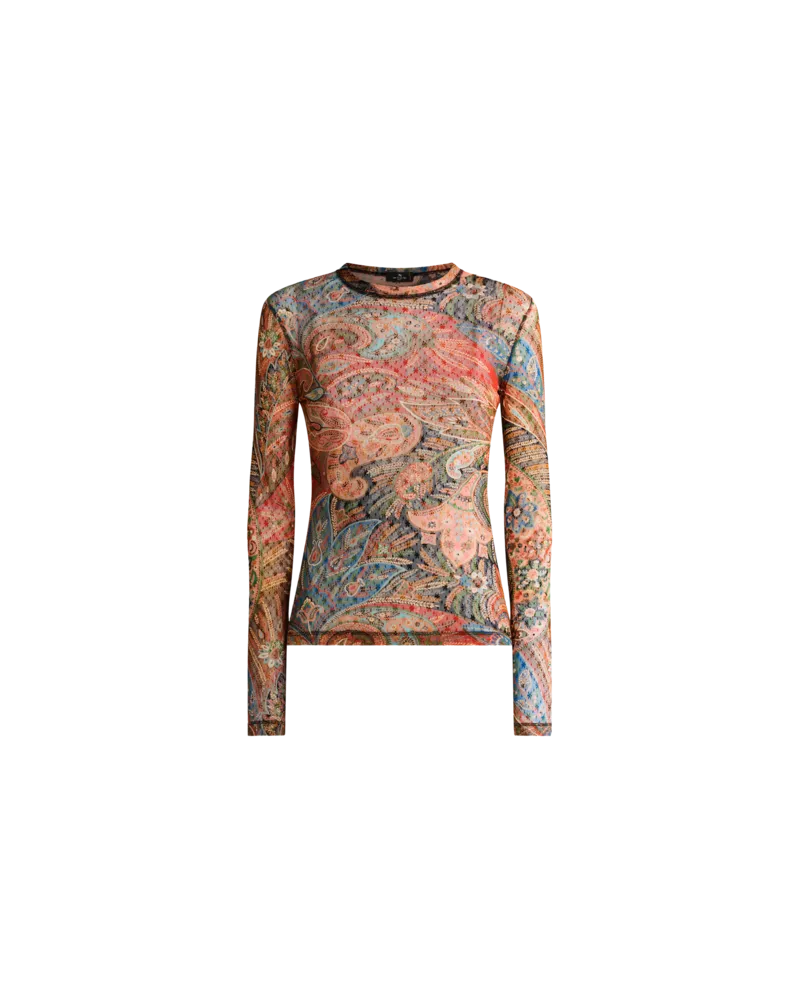 Etro Top Aus Elastischem Tüll Mit Paisley-motiv, Damen, Orange, Größe Orange