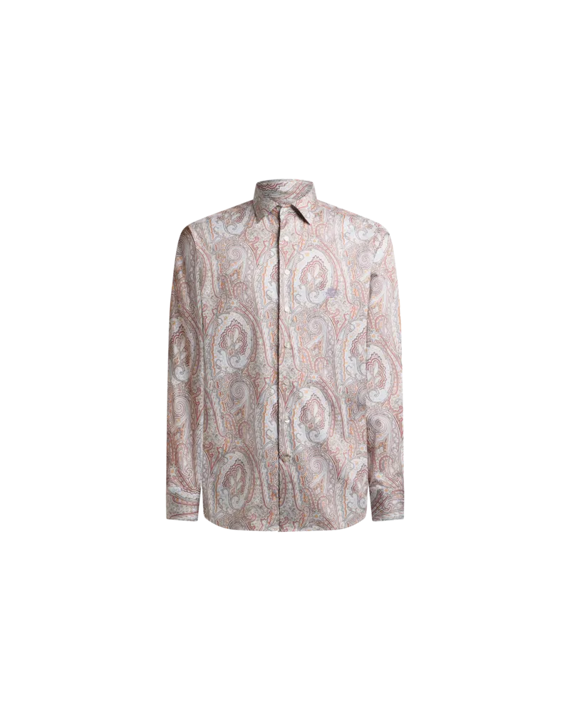 Etro Hemd Aus Baumwollsatin Mit Floralem Paisley-motiv, Herren, Grau, Größe Grau