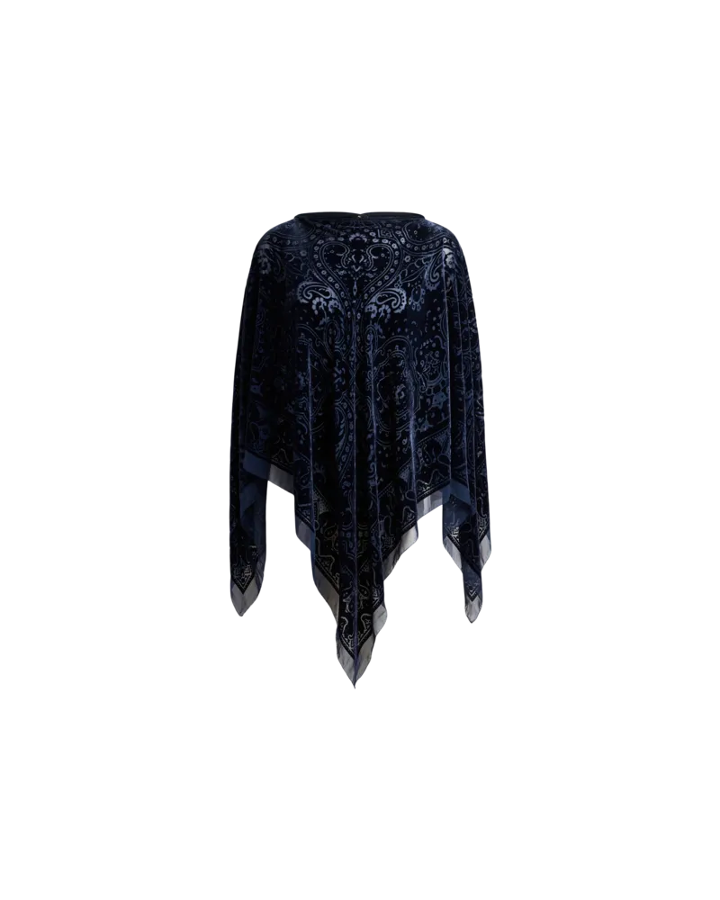 Etro Poncho Aus Dévoré-samt, Damen, Blau Blau