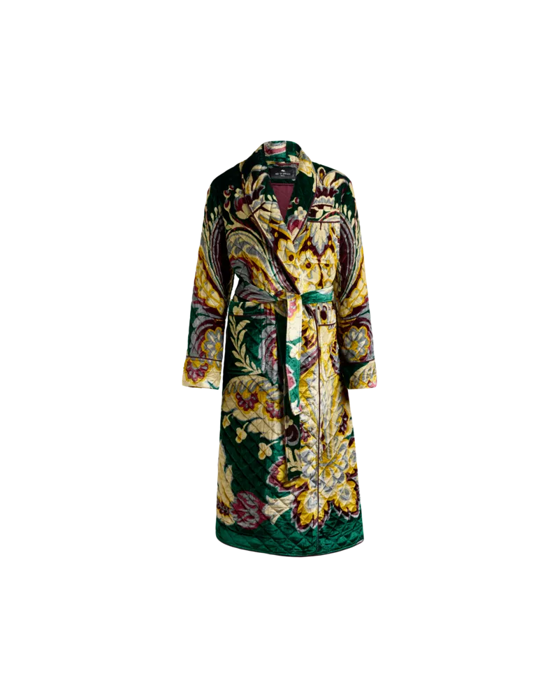 Etro Wickelmantel Aus Samt Mit Platziertem Druck, Damen, Gelb, Größe Gelb