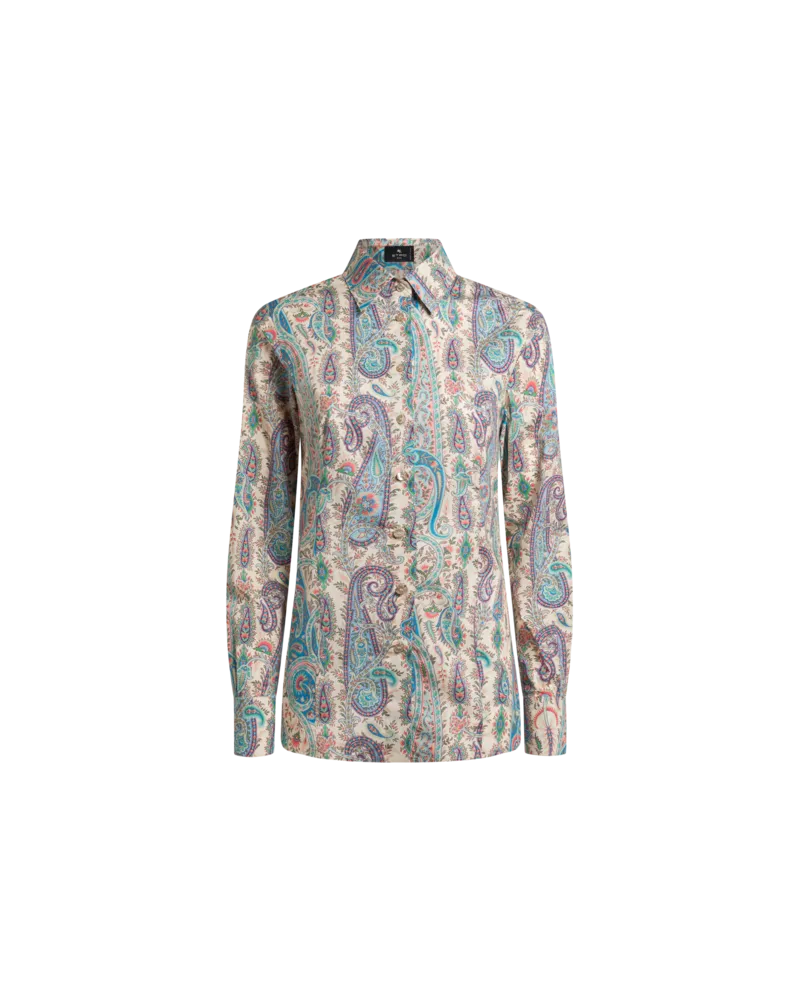 Etro Hemdbluse Aus Elastischer Baumwolle Mit Paisley-ramage-motiv, Damen, Hellblau, Größe Hellblau