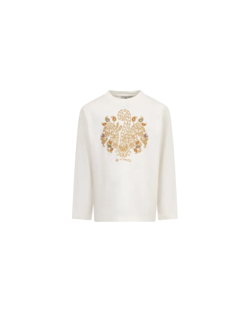 Etro T-shirt Aus Baumwolle Mit Paisley-stickerei, Cremefarben, Größe Cremefarben