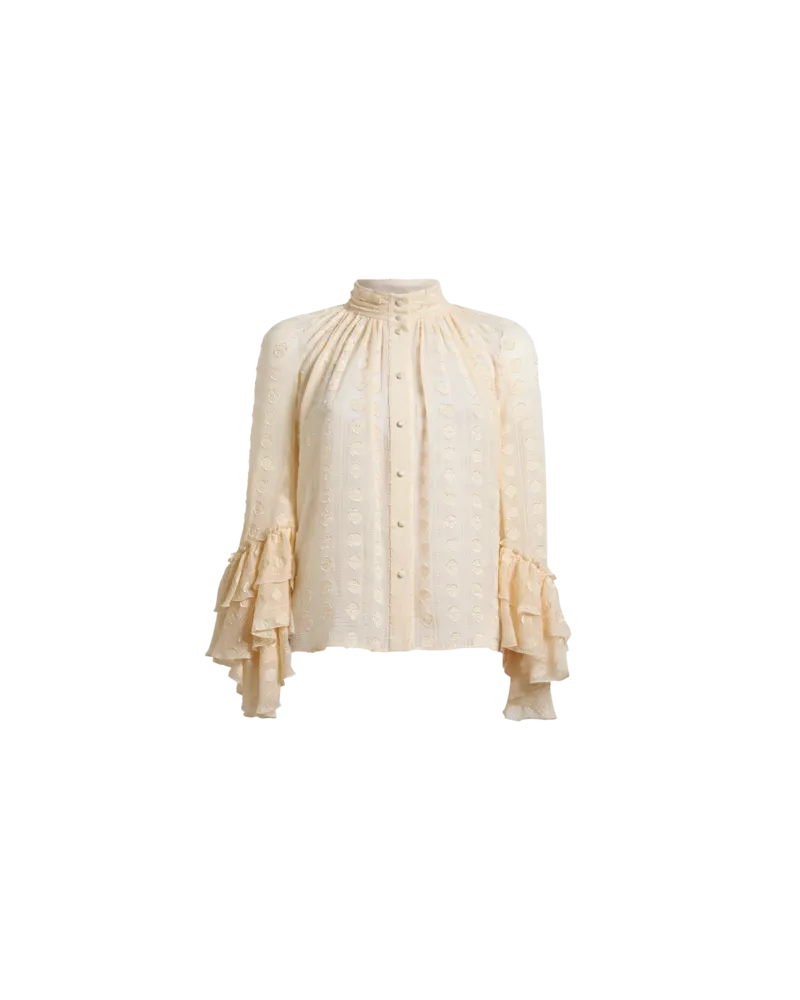 Etro Jacquard-hemdbluse Mit Rüschen Und Fil-coupé-motiv, Damen, Beige, Größe Beige