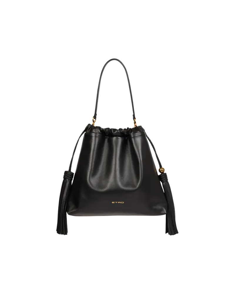 Etro Mittelgrosse Tasche Kalispera Aus Leder Mit Quasten, Damen, Schwarz Schwarz