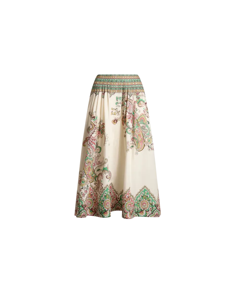 Etro Midirock Aus Bedruckter Baumwolle, Damen, Weiß, Größe Weiß