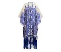 Kaftan Aus Jacquardgewebe Mit Fransen, Damen, Blau