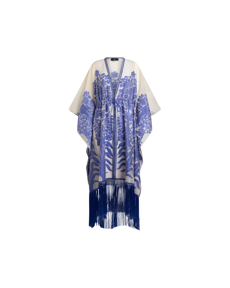 Etro Kaftan Aus Jacquardgewebe Mit Fransen, Damen, Blau Blau