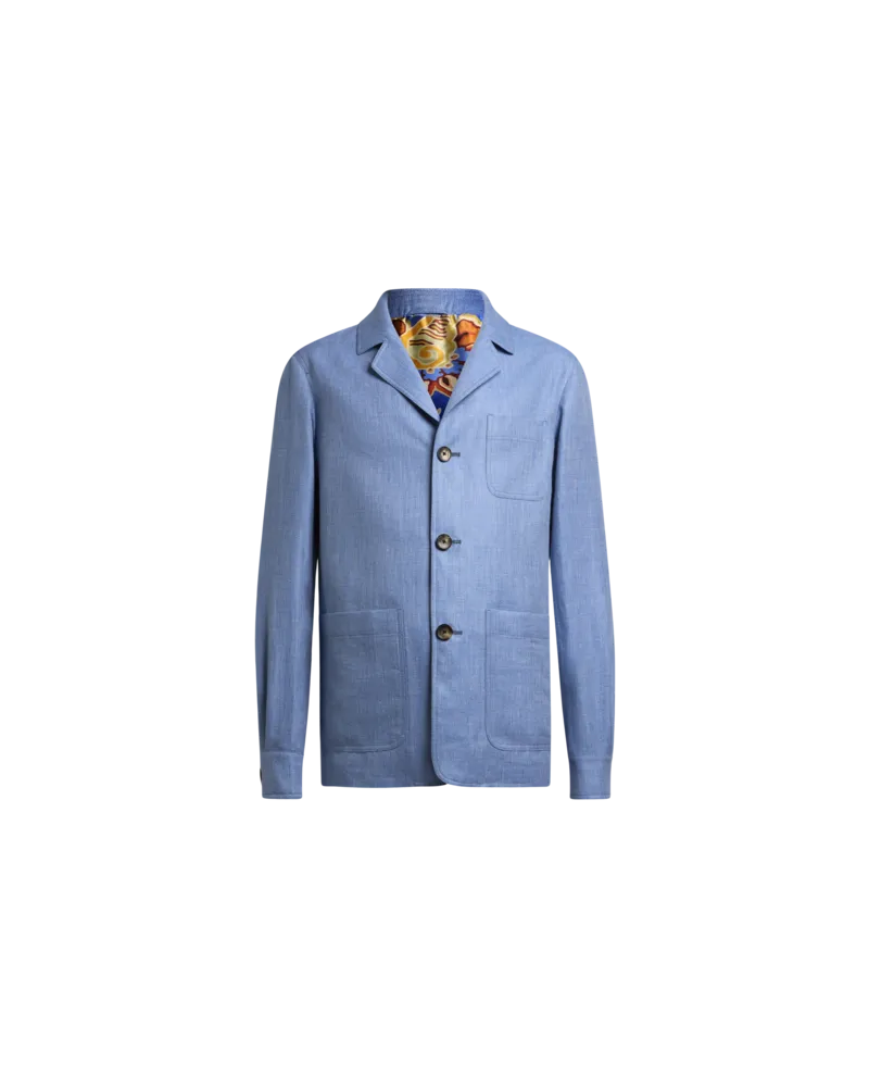Etro Hemdjacke Aus Jersey Aus Einer Leinenmischung, Herren, Hellblau, Größe Hellblau