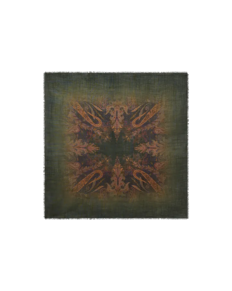 Etro Tuch Aus Wolle Und Seide Mit Floralem Paisley-motiv Im Farbverlauf, Herren, Grün Grün