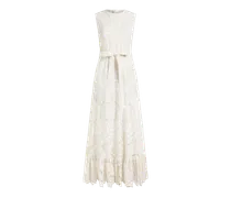 Langes Kleid Aus Baumwollpopeline Mit Bestickter Spitze, Damen, Weiß, Größe