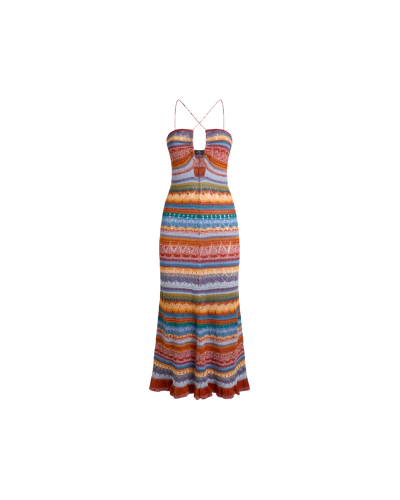 Etro Langes Kleid Aus Ajour-strickstoff Aus Gestreifter Baumwolle, Damen, Multicolor, Größe Multicolor
