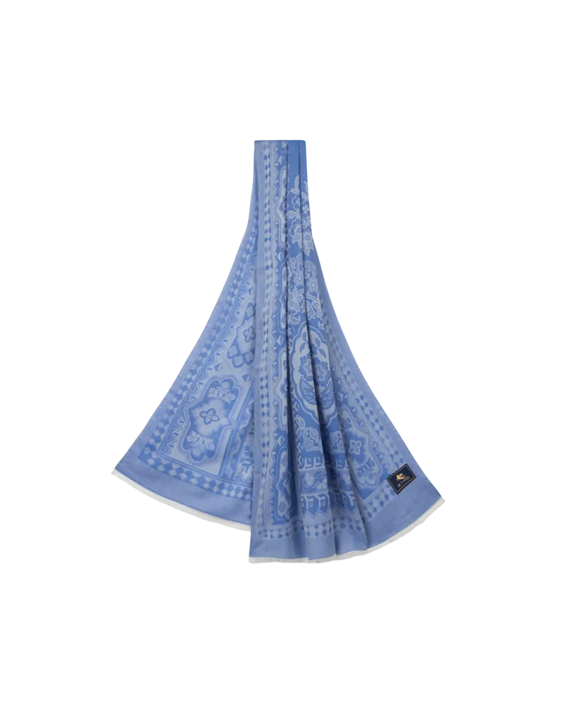 Etro Schal Aus Einer Seidenmischung Mit Geometrischem Muster, Herren, Pulverblau Pulverblau