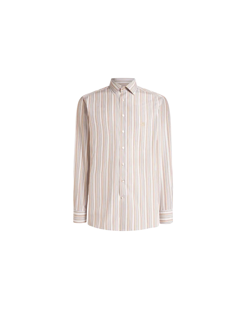 Etro Gestreiftes Hemd Aus Baumwolle Mit Pegaso-stickerei, Herren, Beige, Größe Beige