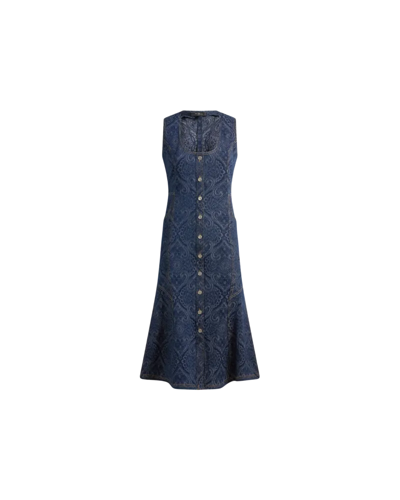 Etro Midi-kleid Aus Jacquard-denim, Damen, Blau, Größe Blau