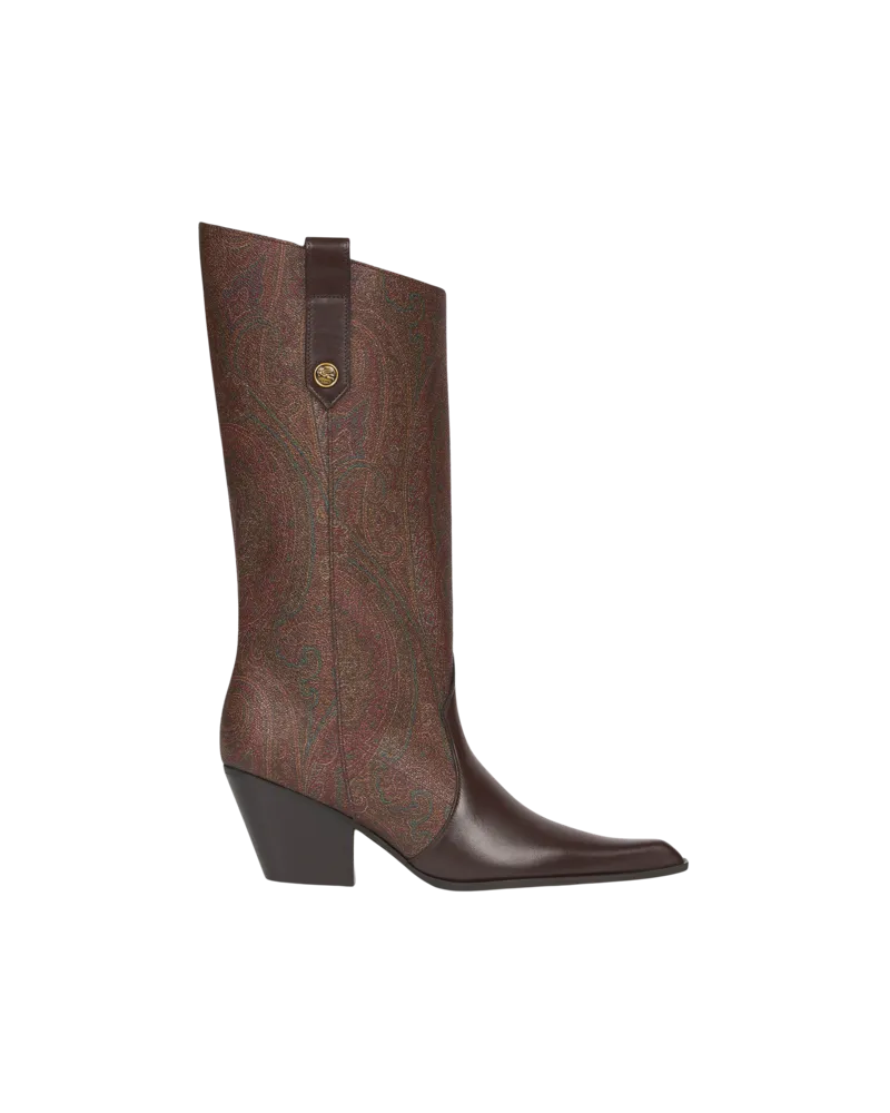 Etro Stiefel Aus Leder Und Paisley-jacquard-gewebe, Damen, Rot, Größe Rot