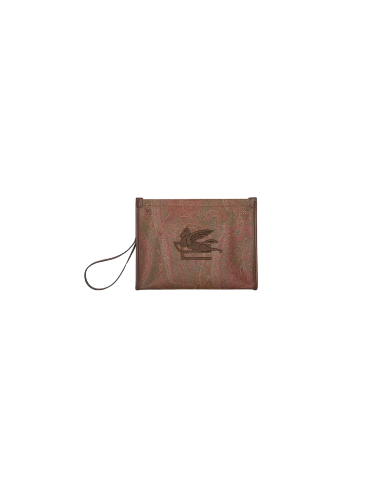 Etro Pouch Aus Arnica Mit Pegaso Mittelgross, Damen, Braun Braun