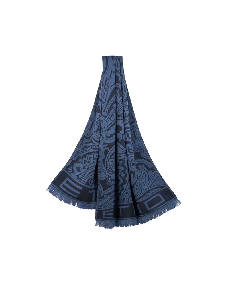 Etro Bedruckter Schal Aus Einem Mix Aus Wolle Und Seide, Herren, Blau Blau