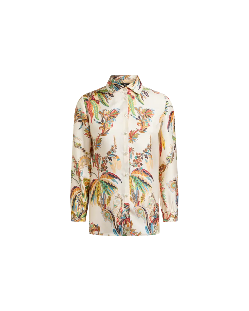 Etro Hemdbluse Aus Seidentwill Mit Paisley-foliage-motiv, Damen, Weiß, Größe Weiß