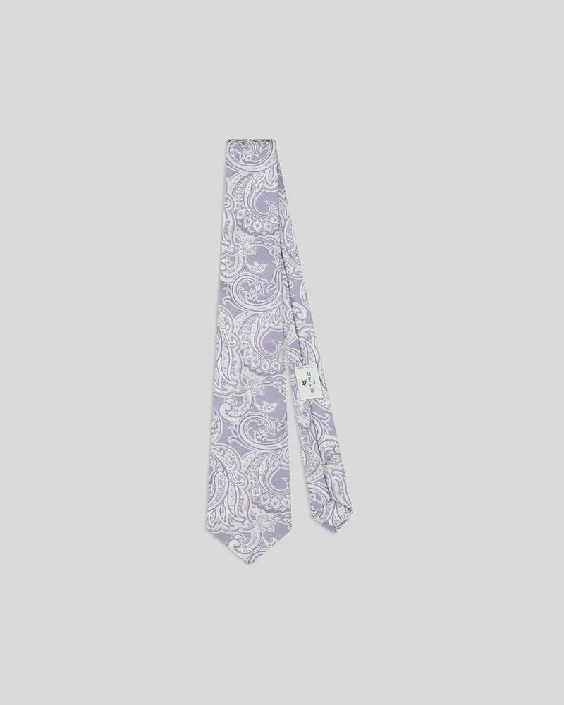 Etro Jacquard-krawatte Aus Gestreifter Seide Mit Paisley-foliage-motiv, Herren, Violett Violett