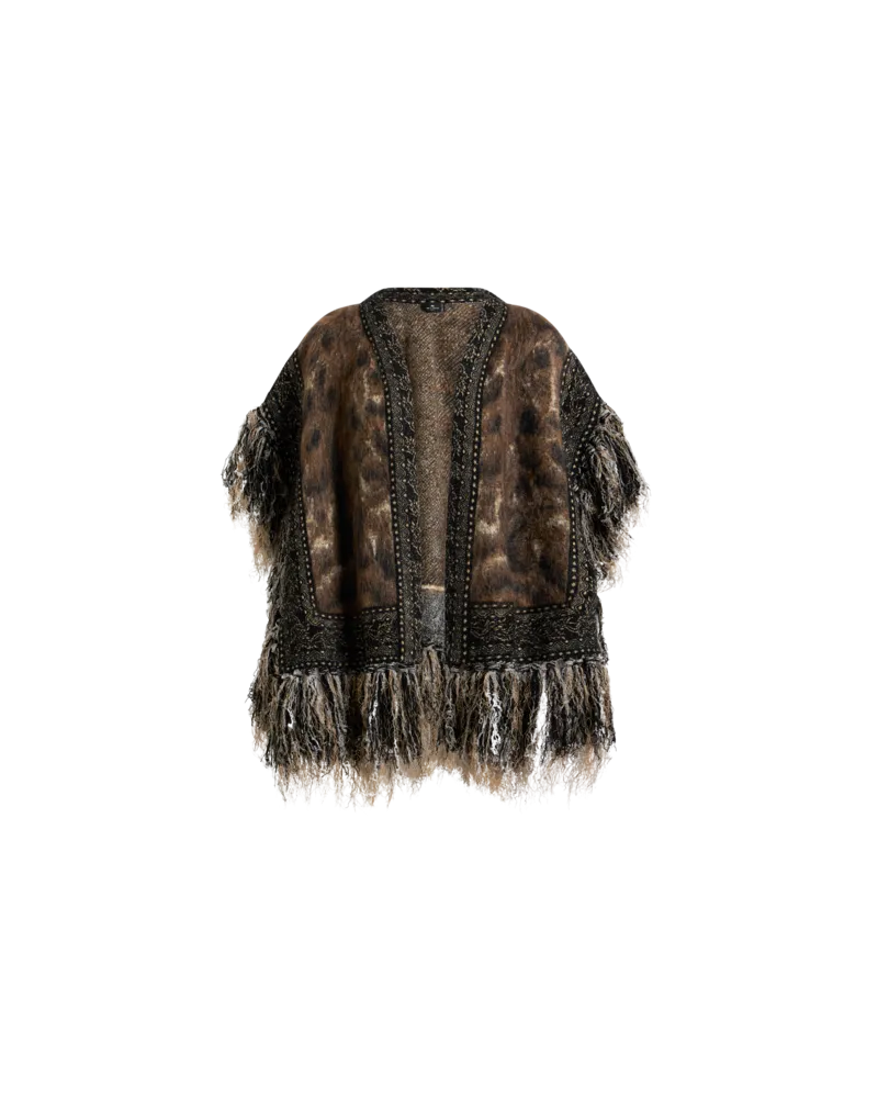 Etro Jacquard-cape Aus Einer Mohairmischung Mit Fransen Und Leopardenmuster, Damen, Braun, Größe Braun