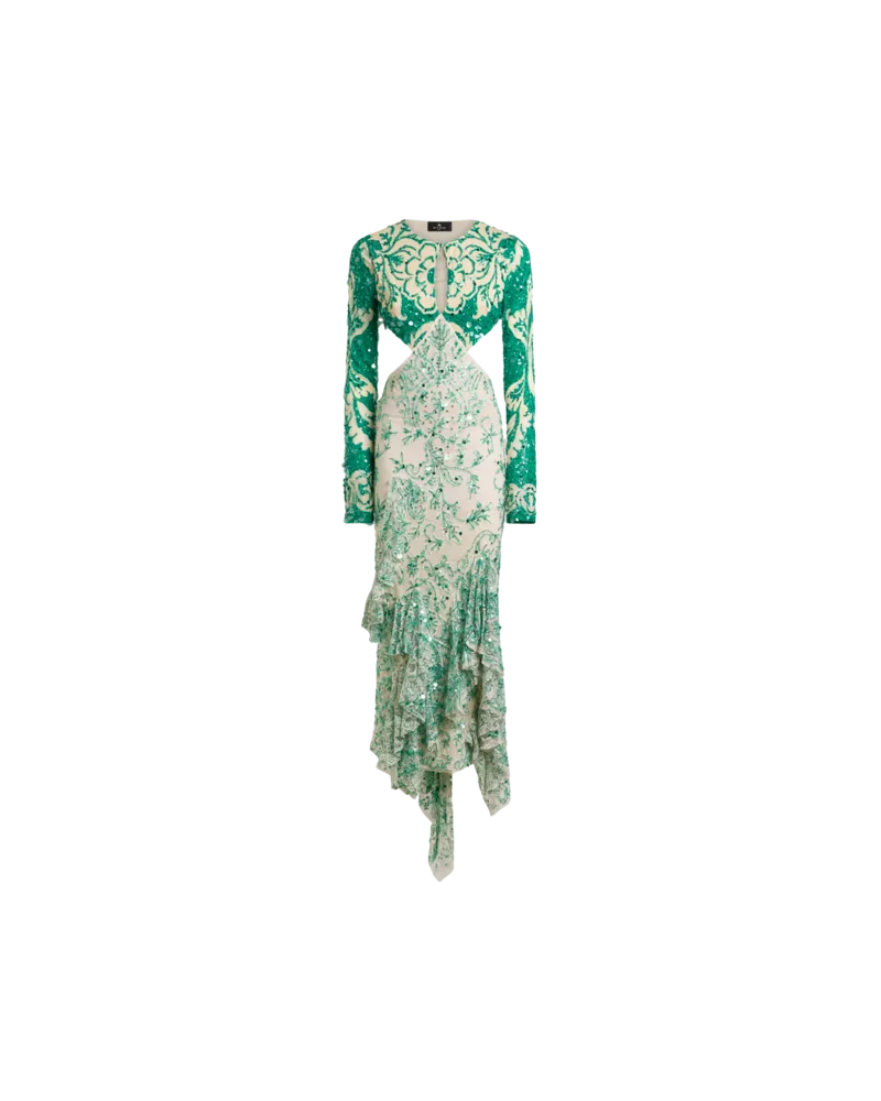 Etro Midikleid Mit Aufgestickten Pailletten, Damen, Grün, Größe Grün