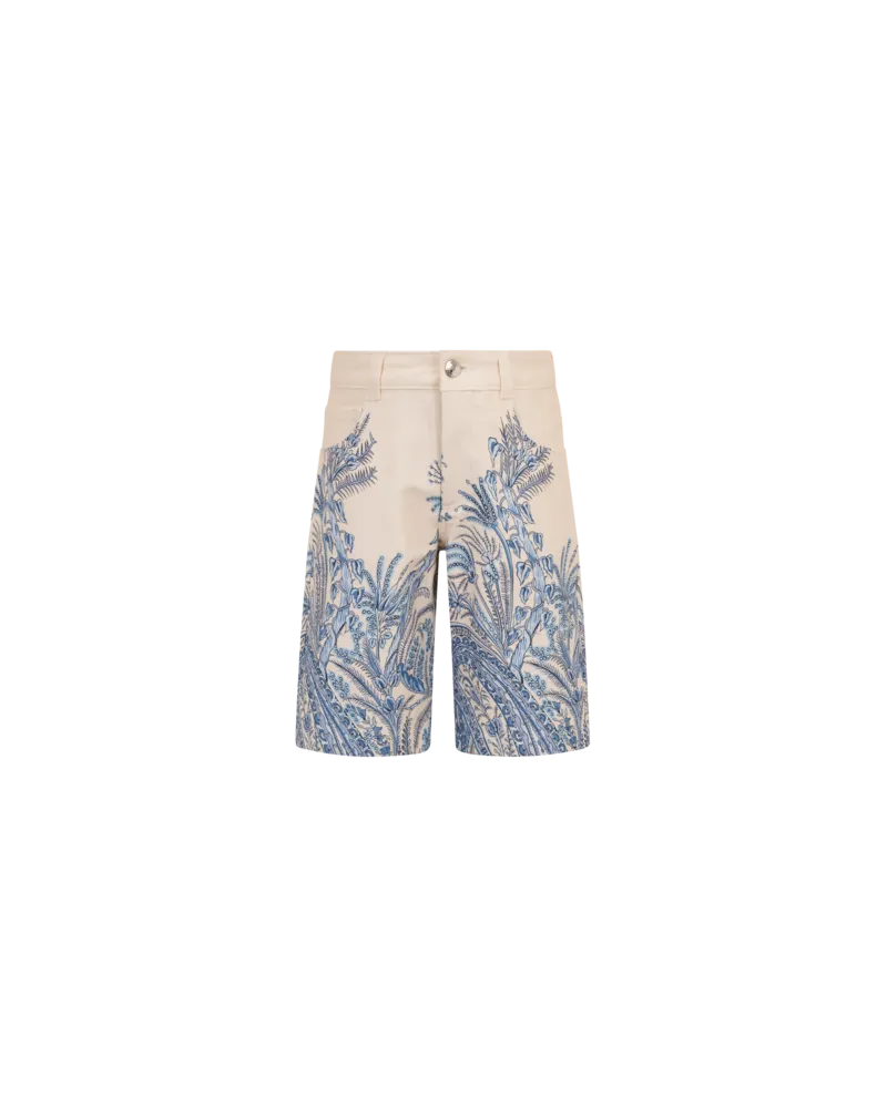 Etro Bermudashorts Aus Baumwoll-bull Mit Paisley-ramage-print, Cremefarben, Größe Cremefarben