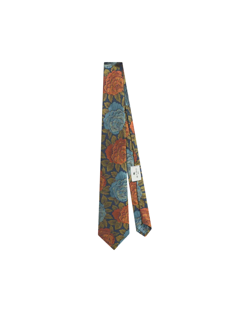 Etro Jacquard-krawatte Aus Seide Mit Blumenmotiv, Herren, Blau Blau