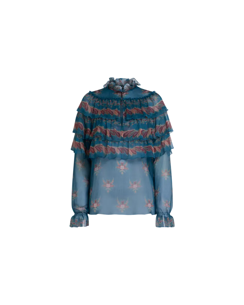 Etro Bluse Aus Seide Mit Platziertem Druck, Damen, Hellblau, Größe Hellblau