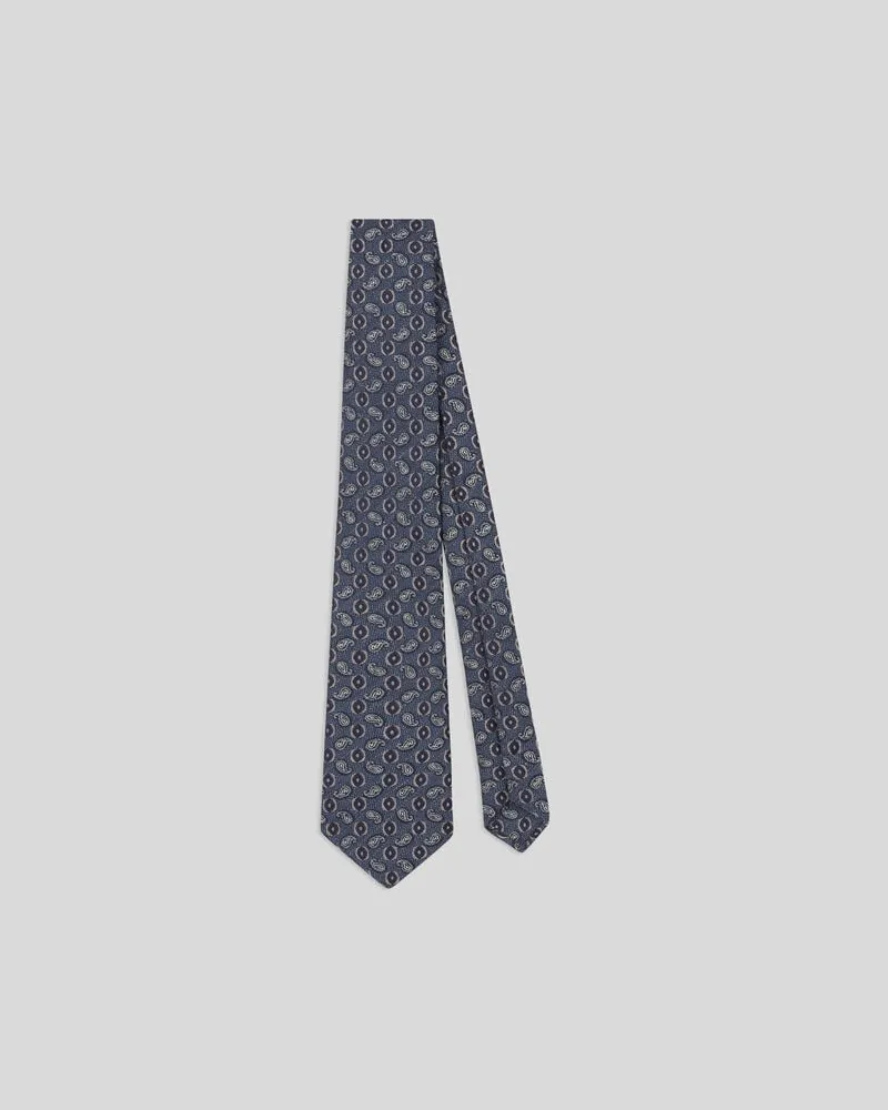 Etro Jacquard-krawatte Aus Seide Und Leinen Mit Mikro-paisley, Herren, Blau Blau