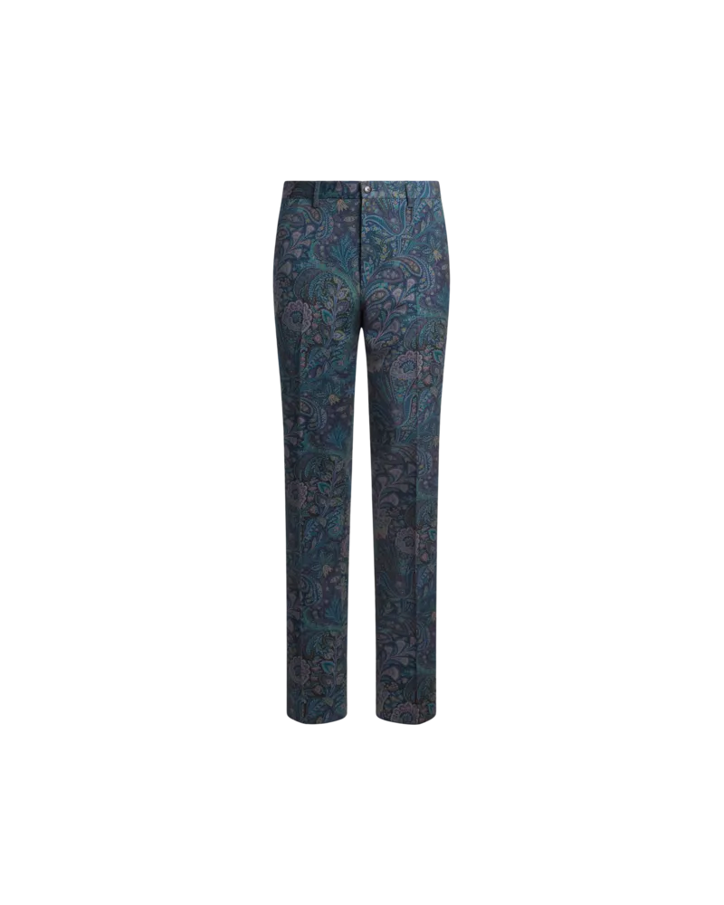 Etro Sartorale Hose Aus Wolle Mit Floralem Motiv, Herren, Blau, Größe Blau