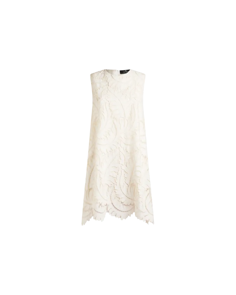 Etro Kurzes Kleid Aus Baumwollpopeline Mit Bestickter Spitze, Damen, Weiß, Größe Weiß
