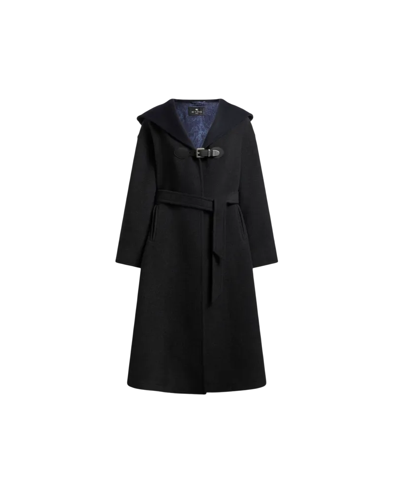 Etro Mantel Aus Einer Wollmischung Mit Kapuze Und Gürtel, Damen, Schwarz, Größe Schwarz