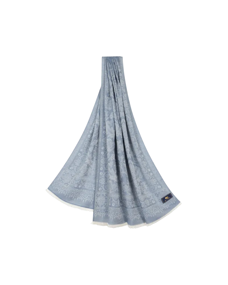 Etro Schal Aus Baumwolle, Wolle Und Seide, Herren, Pulverblau Pulverblau