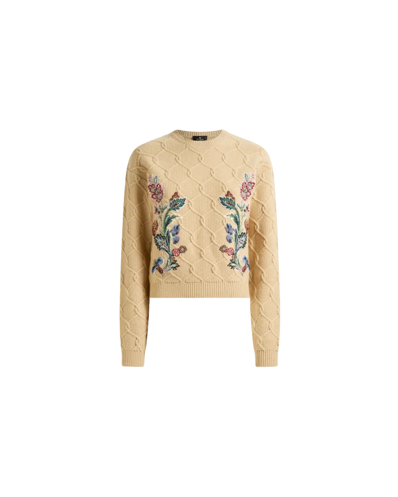 Etro Pullover Aus Wolle Und Kaschmir Mit Stickerei, Damen, Beige, Größe Beige